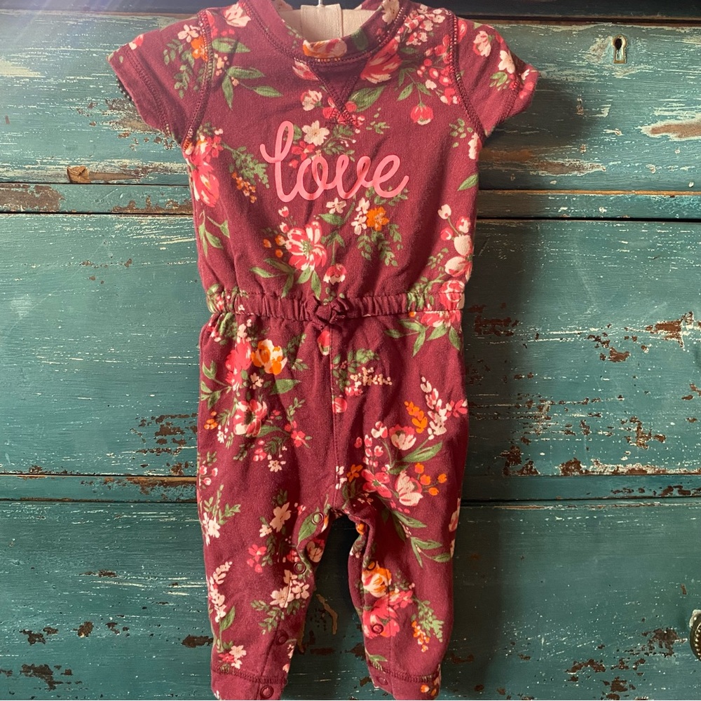 Carter’s Short Sleeve Onesie Jumpsuit - Floral Burgundy - 6 Month